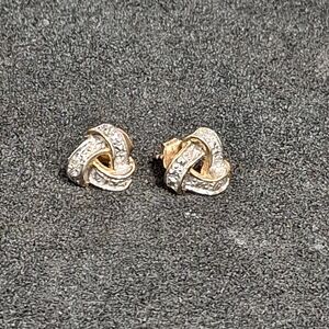Two-Tone Crystal Knot Stud Earrings — Gold and Silver